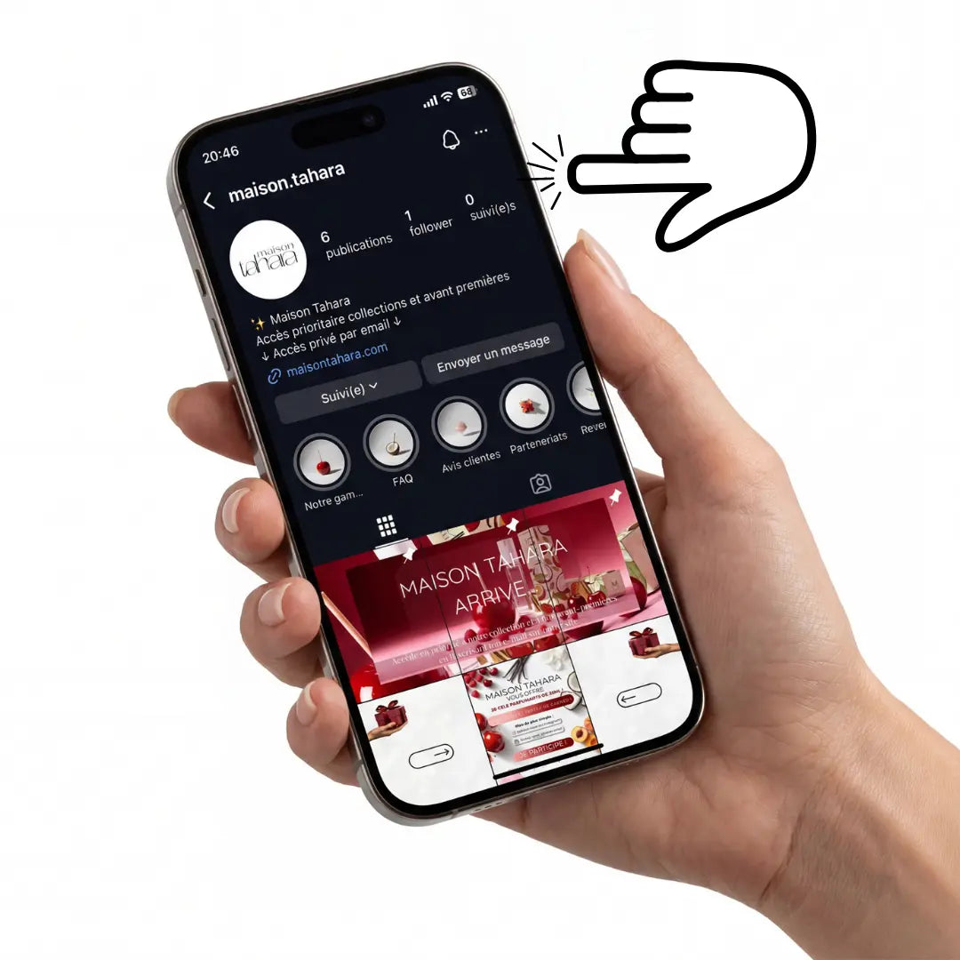 téléphone qui affiche le instagram de maison tahara